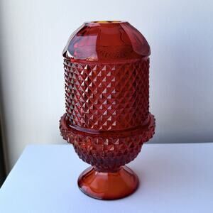 Vintage Viking Ruby Red Diamond Point Glimmer Fairy Lamp 6.5” - UV Cadmium Glow